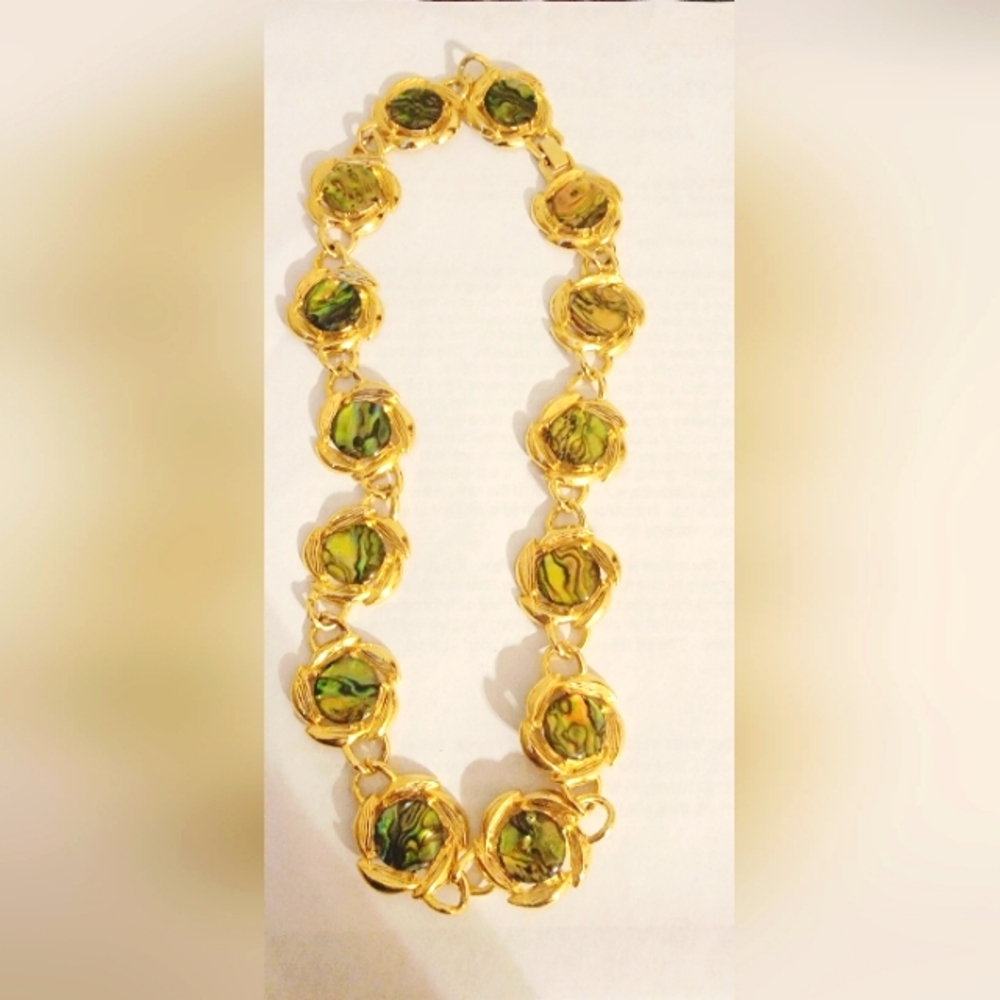 Vintage Statement Jewelry Collar Necklace Abalone Shell